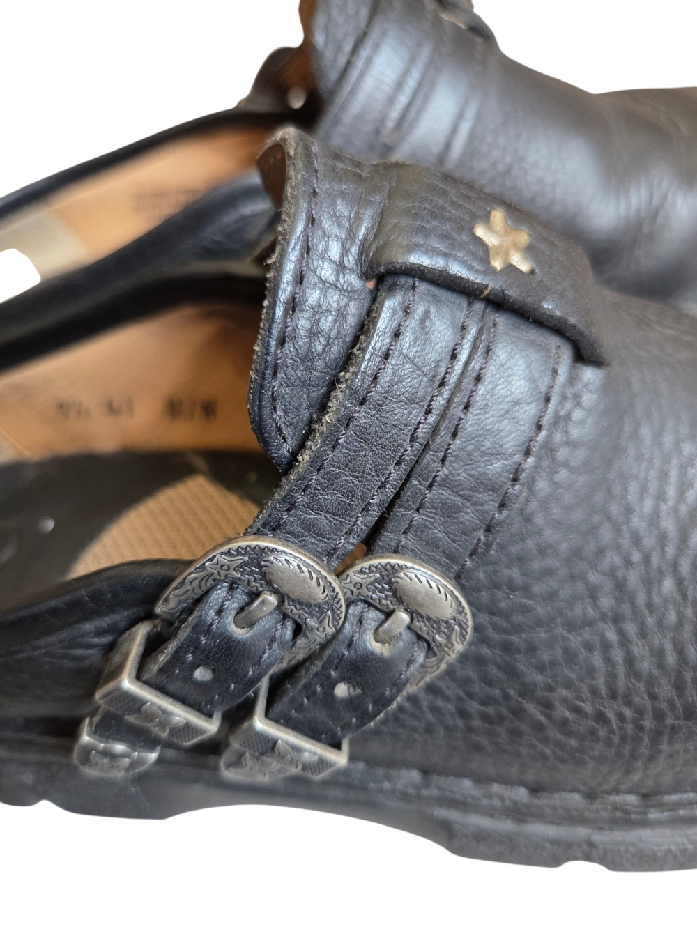 Double H Western Black Leather Double Buckle Clog Mules 9.5 - Picture 13 of 13
